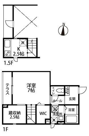 WELINA ⅠⅡ(1K/1階)の間取り写真