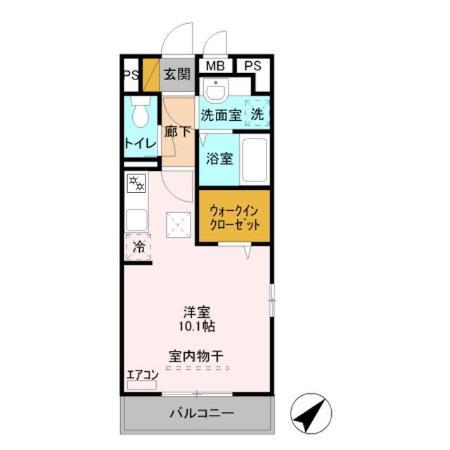 セジュールZENⅢA(1K/1階)の間取り写真