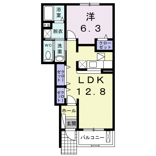 ピアフィールドⅡ(1LDK/1階)の間取り写真