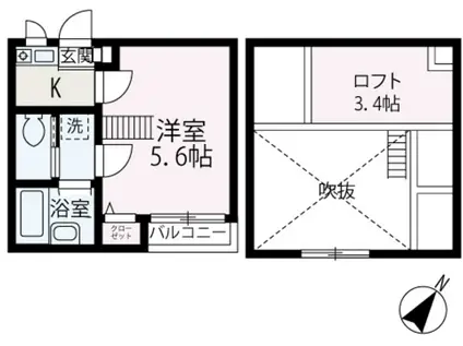セナンハイツ1(1K/2階)の間取り写真