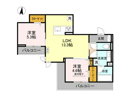 トリアングル(2LDK/2階)の間取り写真