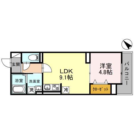 セレスティア白子 Ⅰ(1LDK/3階)の間取り写真