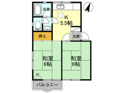 シャトー大杉弐番館(2K/2階)の間取り写真