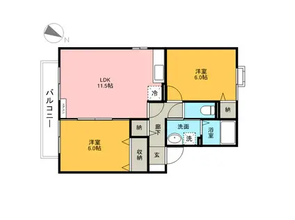 オーパスSOGA(2LDK/1階)の間取り写真