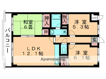 アサヒファミール(3LDK/6階)の間取り写真