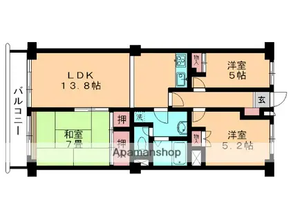 東千葉ハイツ 1号棟(3LDK/3階)の間取り写真
