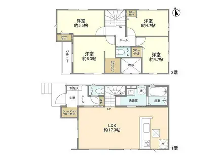 総武本線 都賀駅 徒歩12分 2階建 築2年(4LDK)の間取り写真
