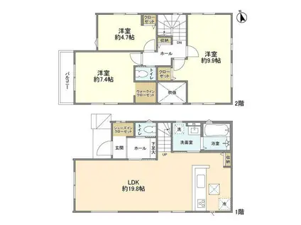 総武本線 都賀駅 徒歩12分 2階建 築2年(3LDK)の間取り写真