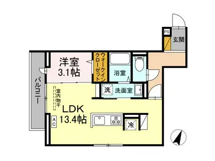 D-カヴェリ本千葉(1LDK/3階)の間取り写真