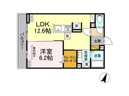 D-カヴェリ本千葉(1LDK/1階)の間取り写真