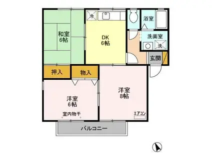 ハイカムール園生II(3DK/2階)の間取り写真