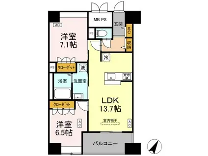 D-ROOM千葉中央(2LDK/9階)の間取り写真