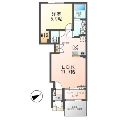 千葉市若葉区小倉町アパート(1LDK/1階)の間取り写真
