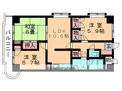 アサヒファミール(3LDK/6階)の間取り写真
