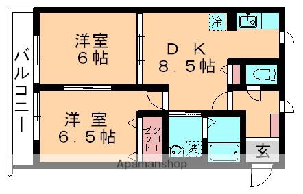 デルタハイツ(2DK/1階)の間取り写真