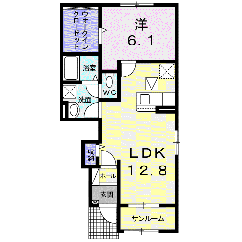 ニューパディーⅡ(1LDK/1階)の間取り写真