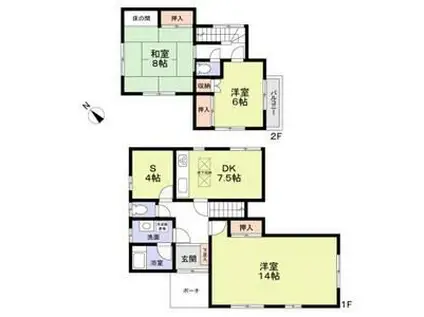 千葉都市モノレール みつわ台駅 徒歩14分 2階建 築47年(3SDK)の間取り写真