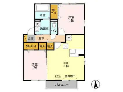 グランメールII(2LDK/1階)の間取り写真