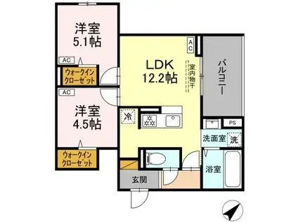 CLASSEUM都賀(2LDK/3階)の間取り写真