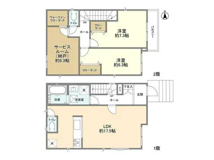 総武本線 四街道駅 徒歩24分 2階建 築1年(2SLDK)の間取り写真