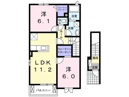 ヴァンベールA棟(2LDK/2階)の間取り写真