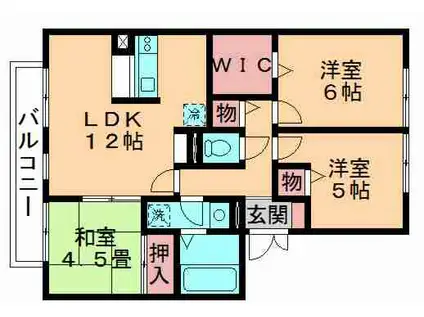 ドミールC(3LDK/1階)の間取り写真