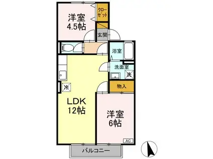 カルミア・アネックス(2LDK/1階)の間取り写真