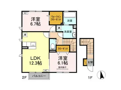 オリオンクレストABC(2LDK/2階)の間取り写真