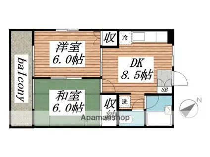 サンフォーリスト仁戸名(2DK/2階)の間取り写真
