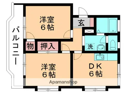 シャイン城の下(2DK/1階)の間取り写真