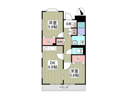 メゾン・ラフィーネ2(2DK/2階)の間取り写真