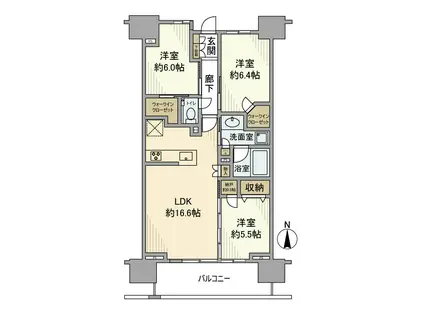 プラウドタワー清澄白河(3LDK/6階)の間取り写真