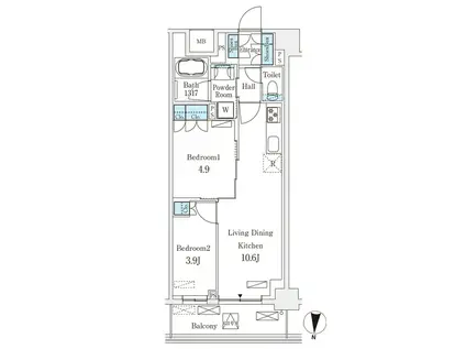 フロンティアレジデンス錦糸公園(2LDK/6階)の間取り写真
