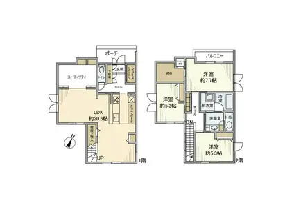 東武鉄道野田線 馬込沢駅 徒歩14分 2階建 築3年(3LDK)の間取り写真