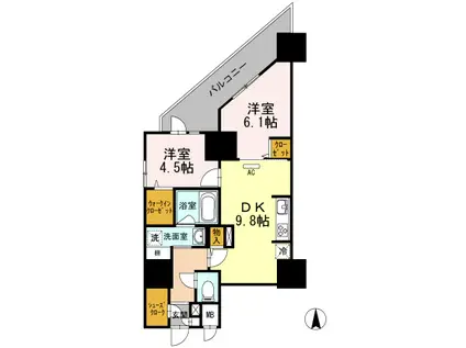 RISING PLACE KAMEIDO(2DK/18階)の間取り写真