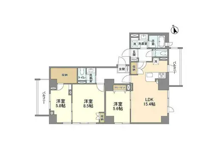 プライムアーバン津田沼(3LDK/14階)の間取り写真