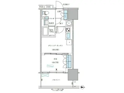 パークアクシス西大島コンフォートスクエア(1DK/9階)の間取り写真