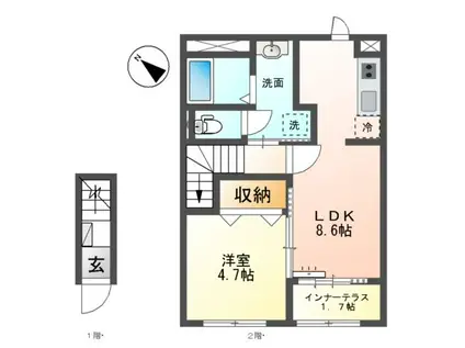 北初富 東中沢1丁目アパート(1LDK/2階)の間取り写真