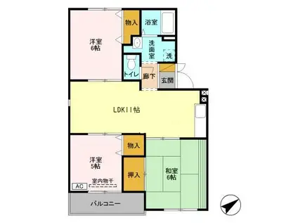 ニュートリヴァンベールユアサ(3LDK/2階)の間取り写真