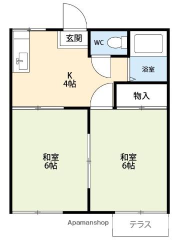 ベルフラット2(2DK/1階)の間取り写真