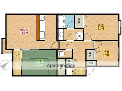 リズ市川平田(3LDK/1階)の間取り写真