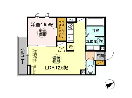 ディオブレス(1LDK/3階)の間取り写真