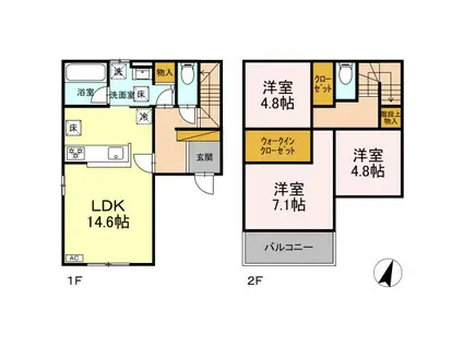 武蔵野線 市川大野駅 徒歩9分 2階建 築1年(3LDK)の間取り写真
