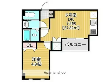 ステイビルⅡ(1DK/4階)の間取り写真