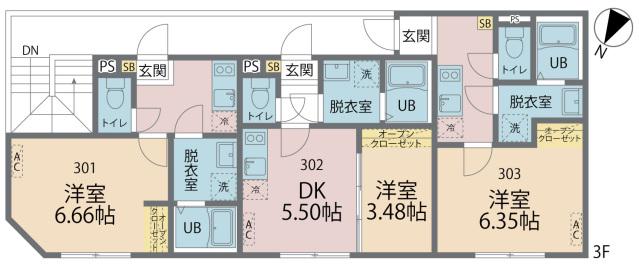 カインドネス西瑞江(1DK/3階)の間取り写真