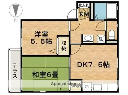 石橋ハイツC(2DK/1階)の間取り写真