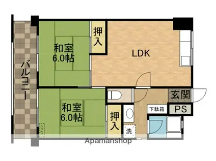 かとりコーポ(2LDK/3階)の間取り写真