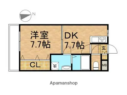 AKマンション(1DK/2階)の間取り写真