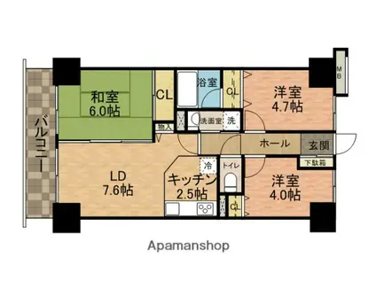 グレイスコート船橋(3LDK/9階)の間取り写真