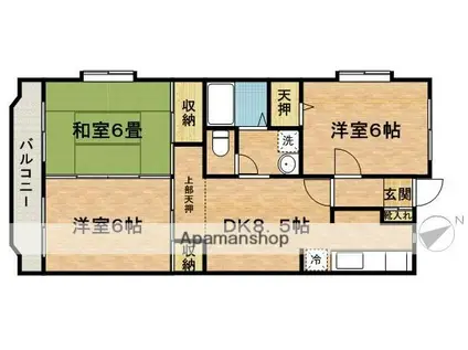 市川グリーンタウン第2ミズホ(3DK/5階)の間取り写真